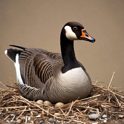 Canada Goose Sitting on Nest Eggs