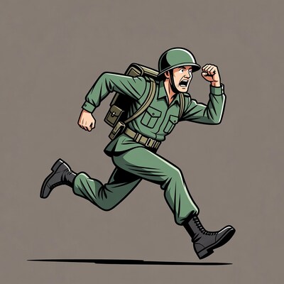 Soldier running in uniform