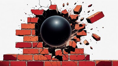Black Cannonball Breaking Brick Wall