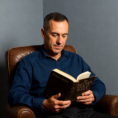 Man reading Bad Childs Book of Beasts