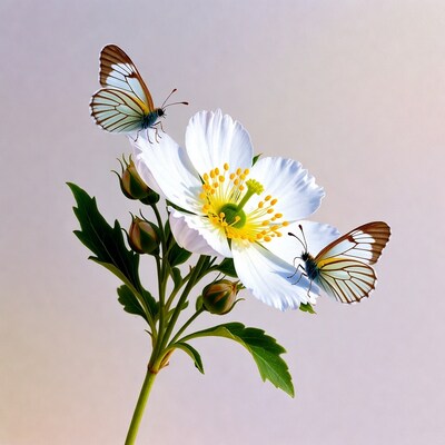 White Anemone Flower with Butterflies