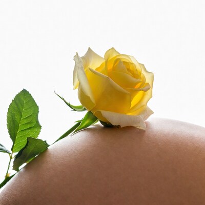Yellow rose on female skin