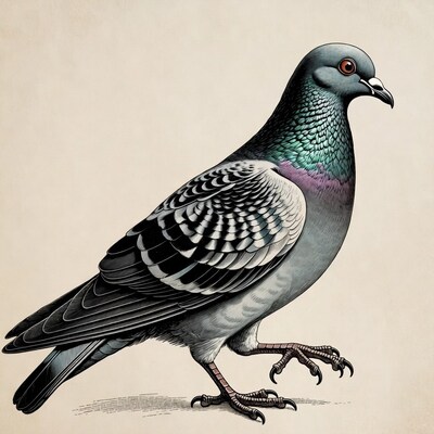 Gray pigeon standing illustration