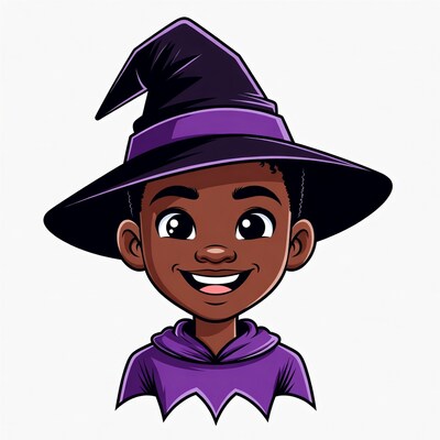 African-American boy in witch hat