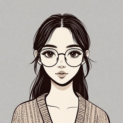 Asian woman wearing glasses illustration