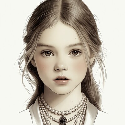 Girl with pearl necklaces illustration