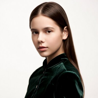 Teen girl in green velvet dress