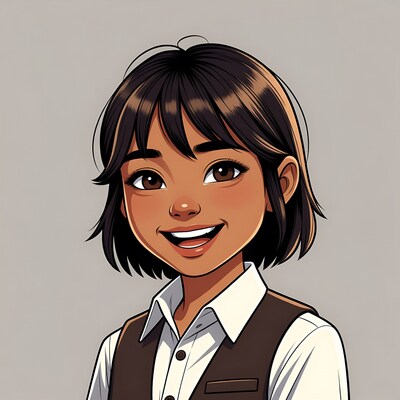 Smiling Asian girl in vest illustration