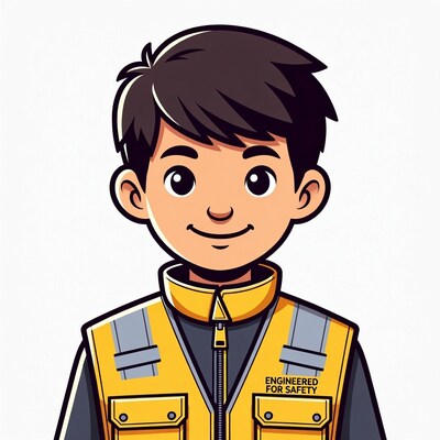 Asian boy engineer in safety vest