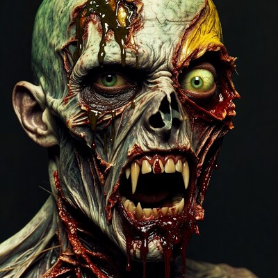 Grotesque green zombie roaring