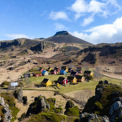 Colorful houses village with mountain