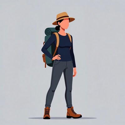 Woman hiker with backpack and hat