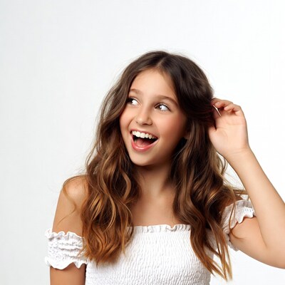 Smiling girl with hand in hair