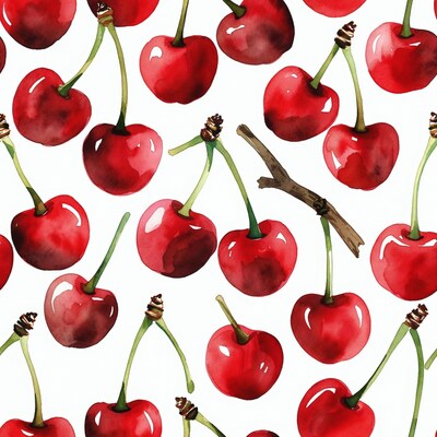 Watercolor Cherry Seamless Pattern