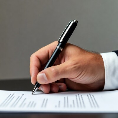 Man signing document with pen