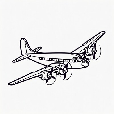 Vintage Four-Engine Propeller Airplane Outline