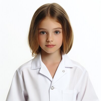 Girl wearing white lab coat
