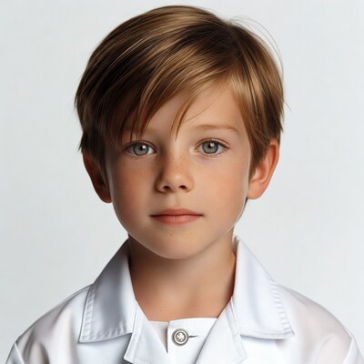 Boy with green eyes in white shirt