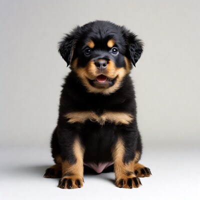 Cute Rottweiler puppy sitting