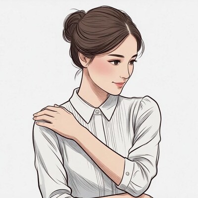 Asian woman in white shirt illustration