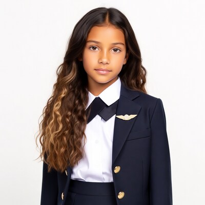 Girl in navy pilot uniform