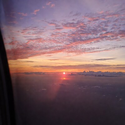 Sunset from airplane window