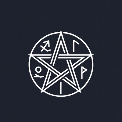 White Pentagram with Runes on Black