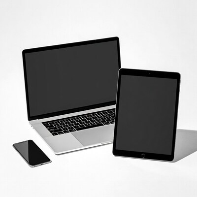 Laptop Tablet Smartphone on White Background