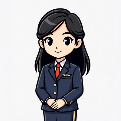 Cartoon Asian flight attendant woman
