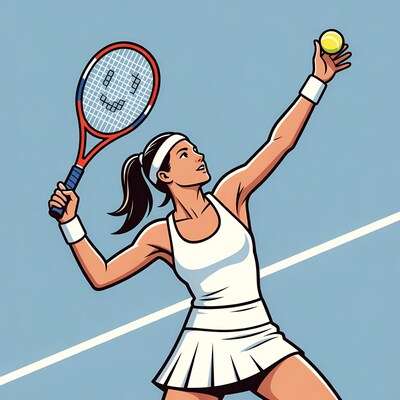 Woman serving tennis ball illustration
