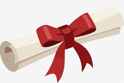 Diploma scroll with red ribbon
