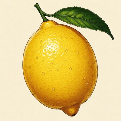 Lemon with green leaf illustration