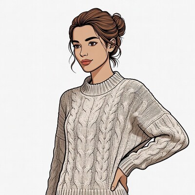 Woman in cable knit sweater