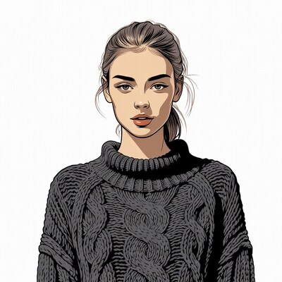 Woman in gray turtleneck sweater illustration