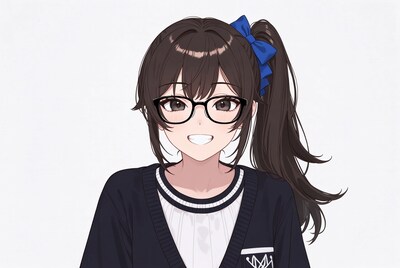 Anime girl with glasses and ponytail