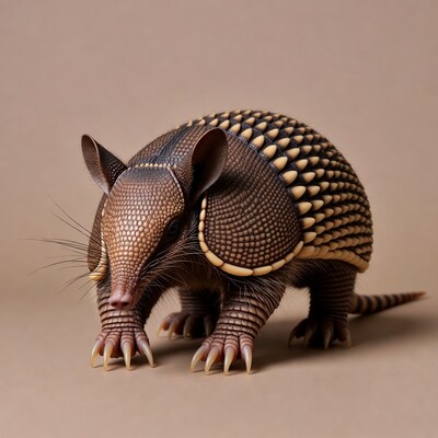 Armadillo standing on beige background