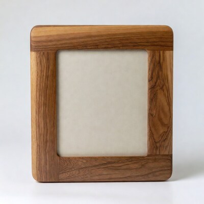 Wooden picture frame on white background