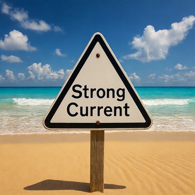 Strong Current Warning Sign on Beach