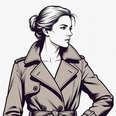 Woman in trench coat profile illustration