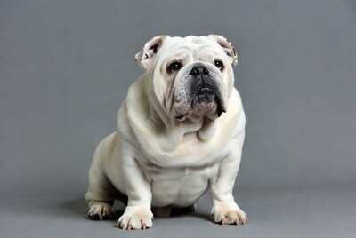 White English Bulldog sitting