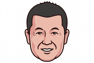 Smiling Asian man cartoon portrait
