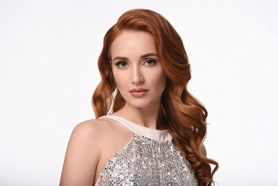 Woman with red hair in sequin dress