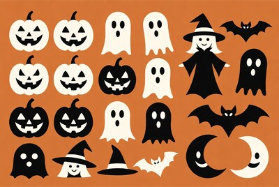 Halloween clipart icons pumpkins ghosts witches