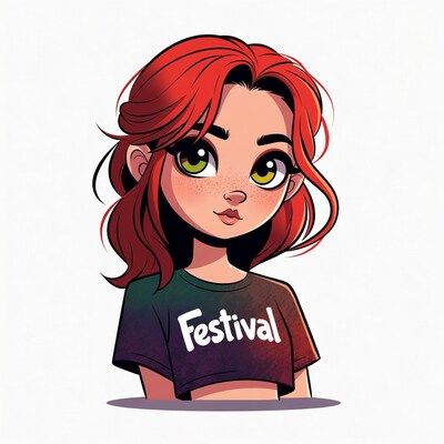 Girl with red hair in festival shirt