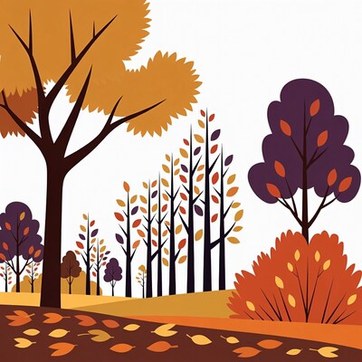 Autumn Trees with Falling Leaves Illustration