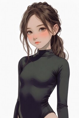 Anime girl in black bodysuit