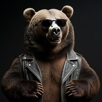 Bear wearing sunglasses and leather jacket