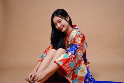 Asian woman in colorful kimono