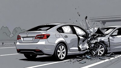 Car Crash on Highway Illustration