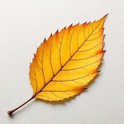 Yellow autumn leaf on white background